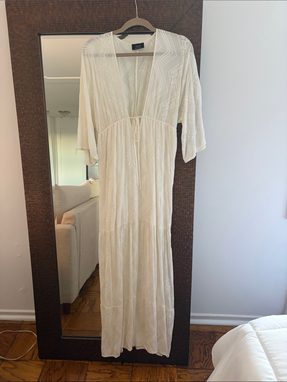 Vici Cream Embroidered V-Neck Maxi Dress